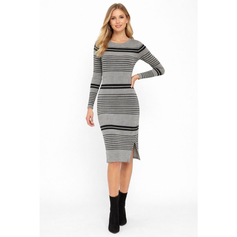 GAP Ribbed Knit Sweater Dress Gray Black Stripe Long Sleeve Size M Stretch